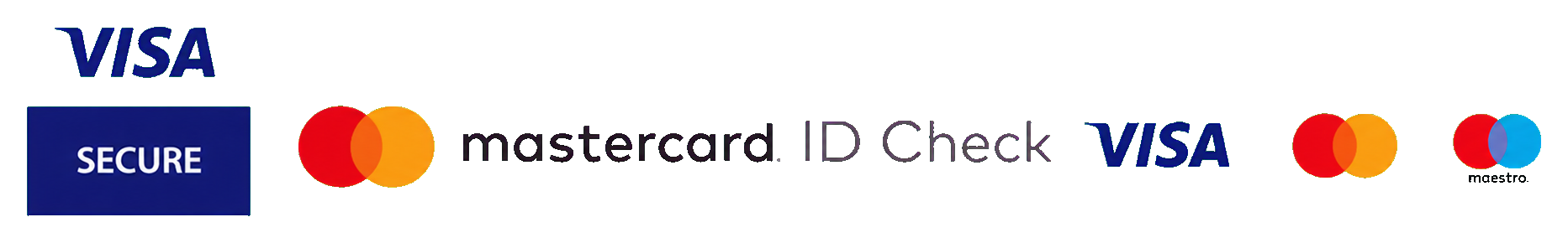 Visa Secure, Mastercard ID Check, Visa, Mastercard and Maestro